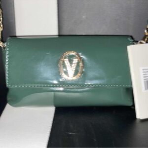 Valentino Orlandi Green Crossbody Bag with Gold Logo
